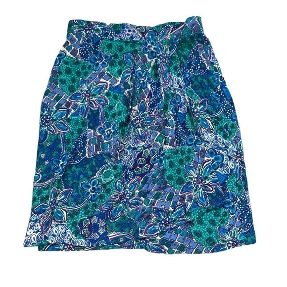 Vintage floral faux wrap pleated crepe mini skirt - Picture 1 of 7